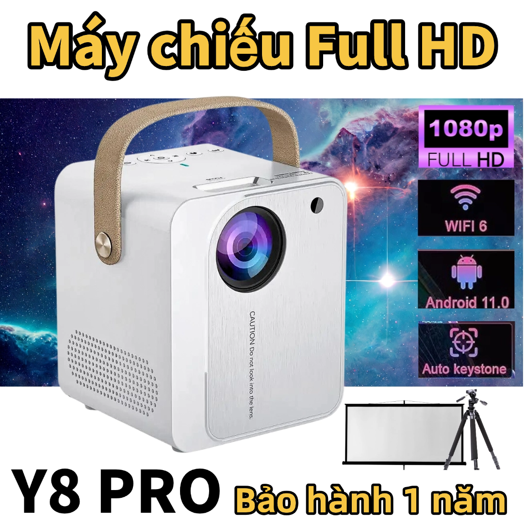 Máy Chiếu Y8 PRO Full HD 1080P, Android, WiFi, Bluetooth, 4K Decoding, Loa Kép, Chiếu 120 Inch