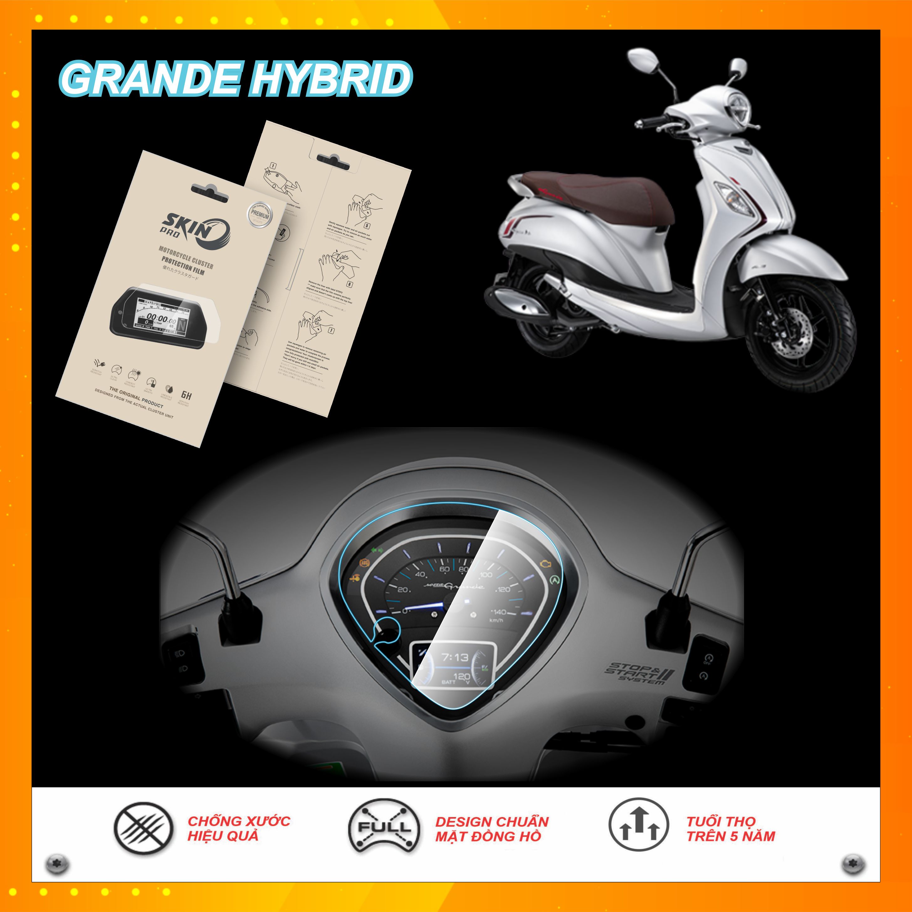 Miếng dán PPF bảo vệ mặt đồng hồ xe GRANDE HYBRID 2019 ĐẾN 2022 - YAMAHA GRANDE HYBRID