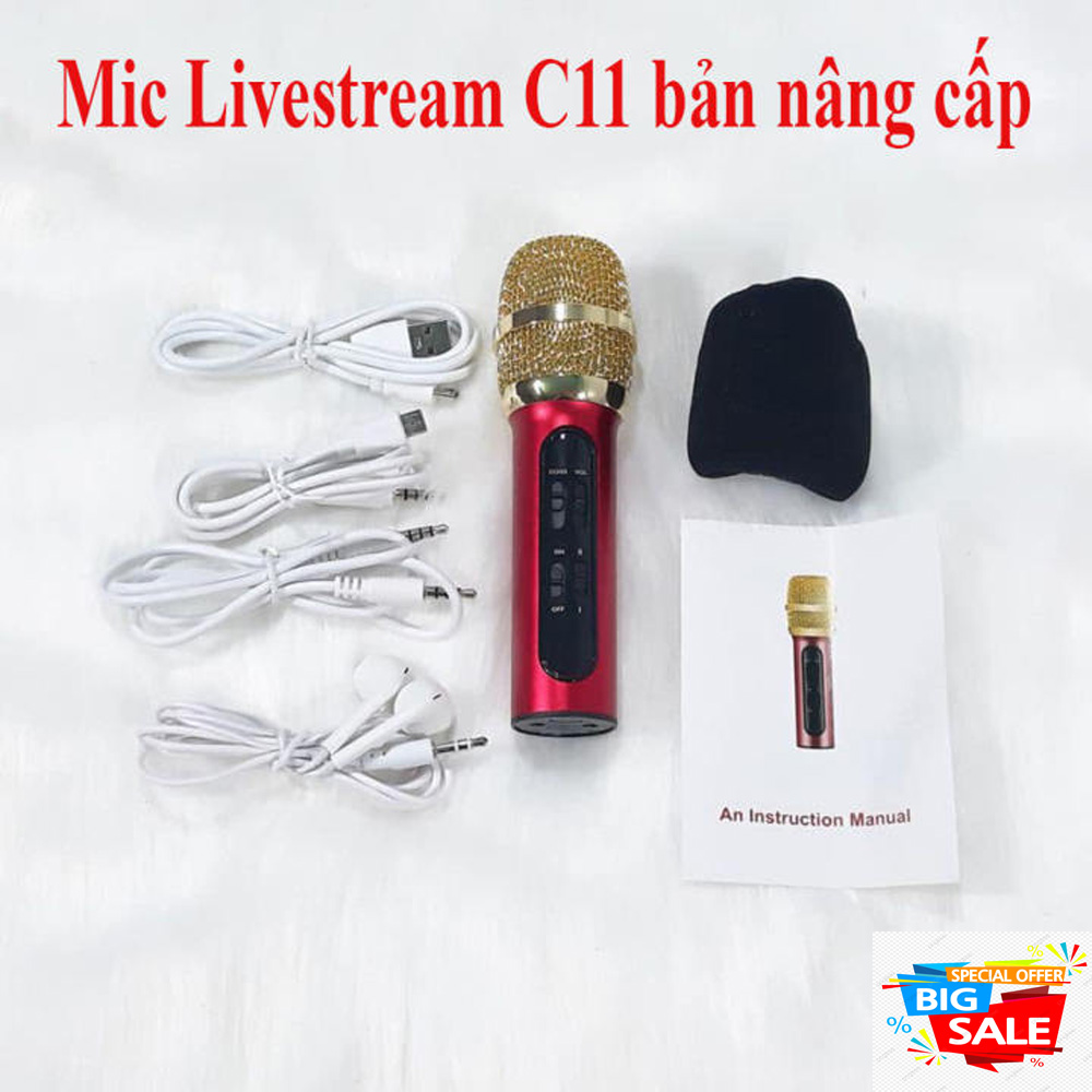 [HCM]Micro C11 bản nâng cấp - Mic Livestream Karaoke Facebook Bigo Hát Hay Mic livestream c11 bản nâng cấp cả mic và dây hát nhẹ bắt xa giá rẻ. BH 6T