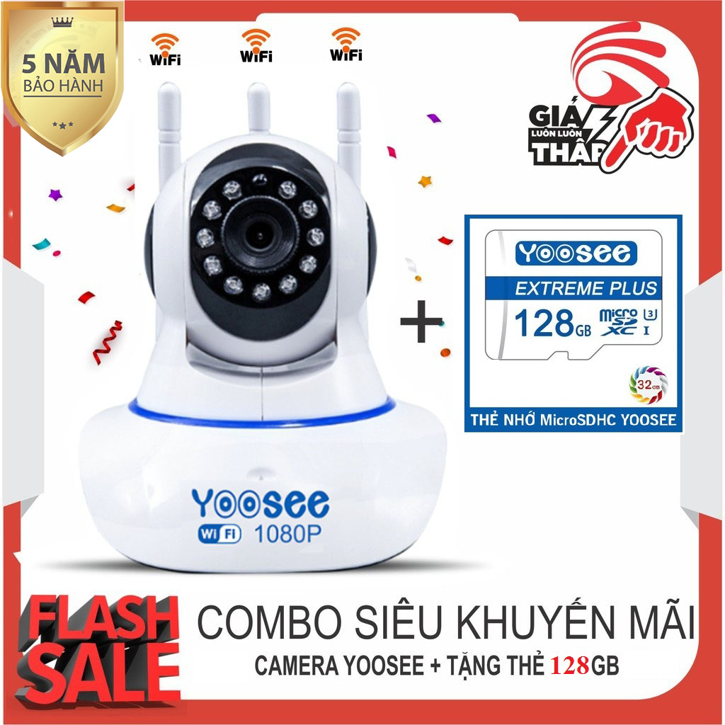 [KÈM thẻ nhớ YOOSEE 128 GB-1đổi 1 trong vòng 30 ngày- bảo hành  5 năm] Camera IP Wifi Yoosee 3 Râu Full HD 1920 X 1080p Không Dây Phiên Bản Mới Nhất 2019-xoay 360 độ- camera trong nhà- ngoài trời