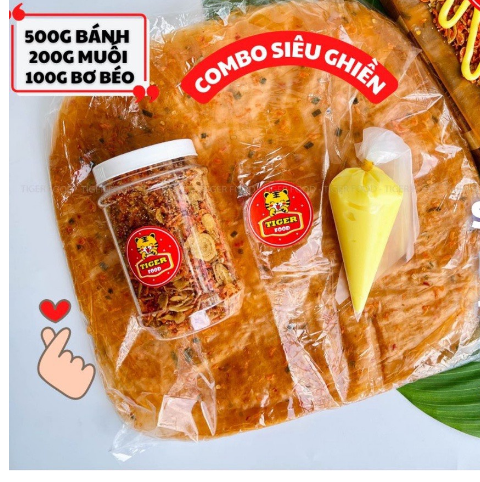 Combo 500g bánh tráng tôm dẻo, 200g muối hành phi tôm, tặng 100g bơ