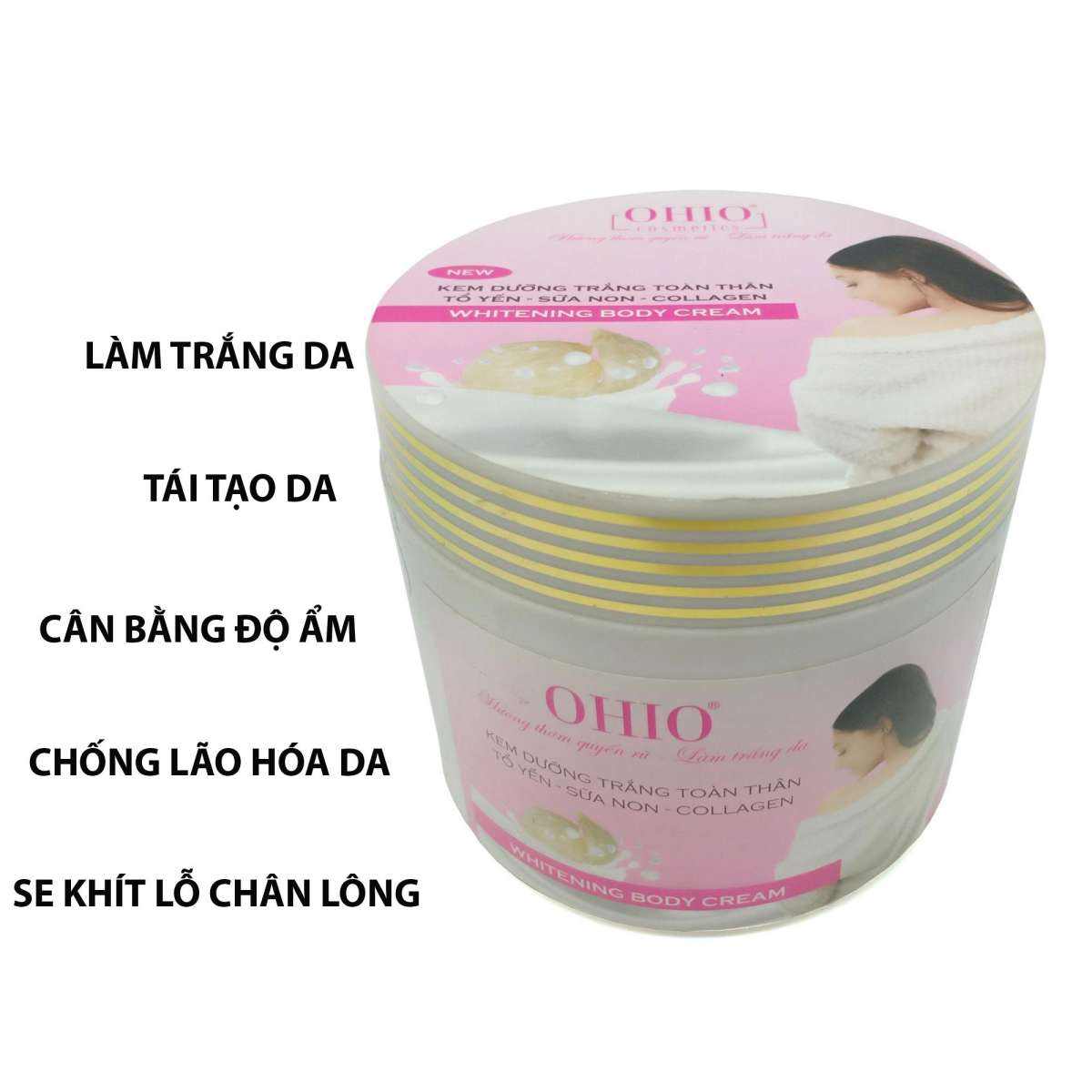 [HCM]Kem dưỡng trắng da toàn thân Tổ yến - Sữa non - Collagen Ohio Ốc Sên New Day 300g (Hồng)