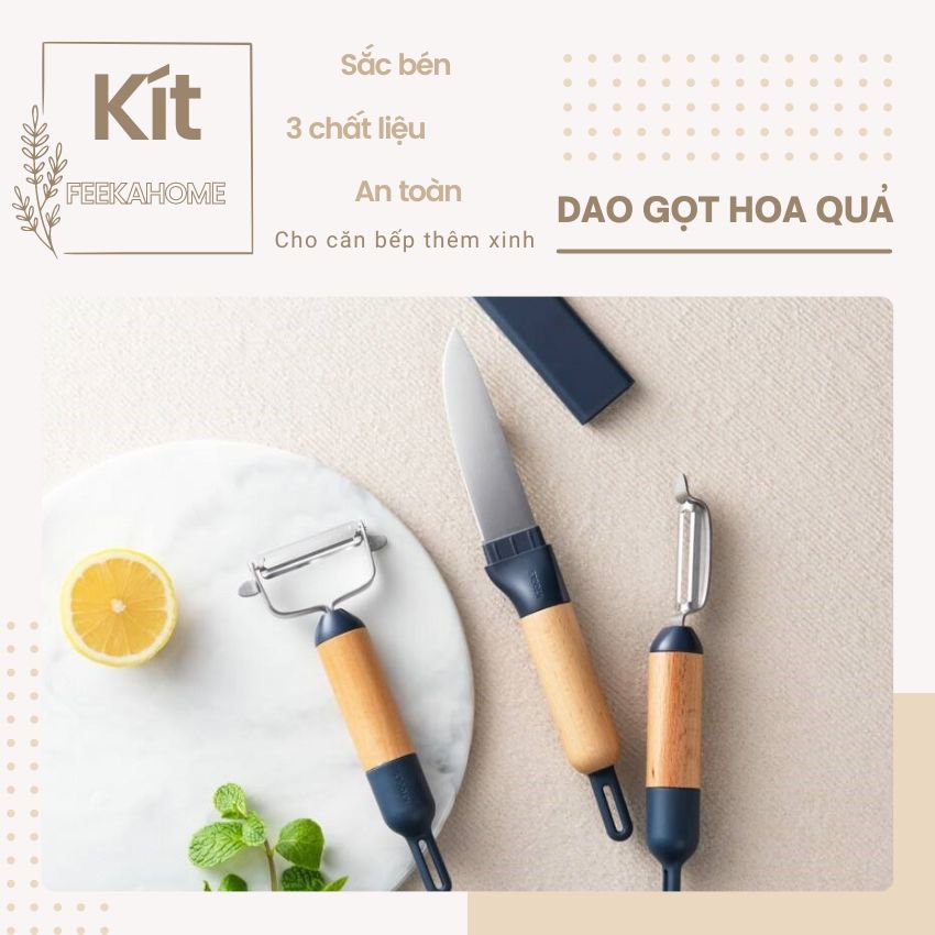 Dao gọt hoa quả FEEKA đa năng có nắp đậy siêu đẹp, dao bếp gọt trái cây cao cấp cán gỗ 27cm