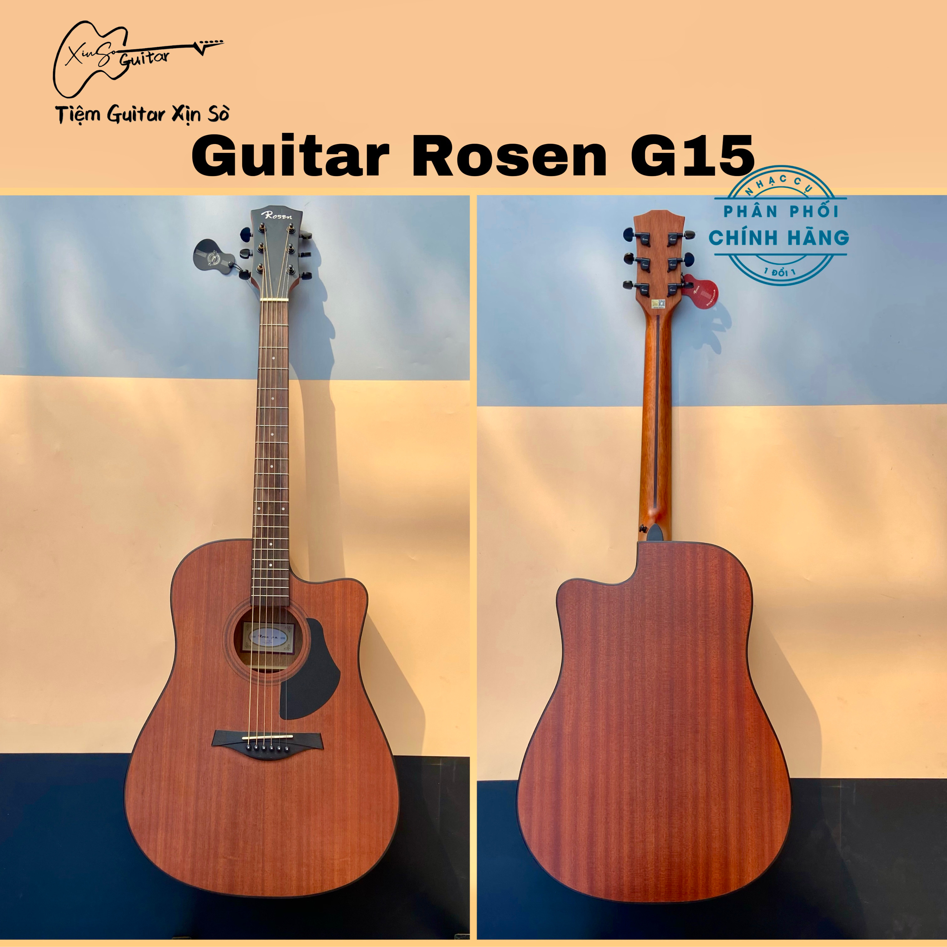 Đàn guitar acoustic Rosen G15 tặng đầy đủ phụ kiện