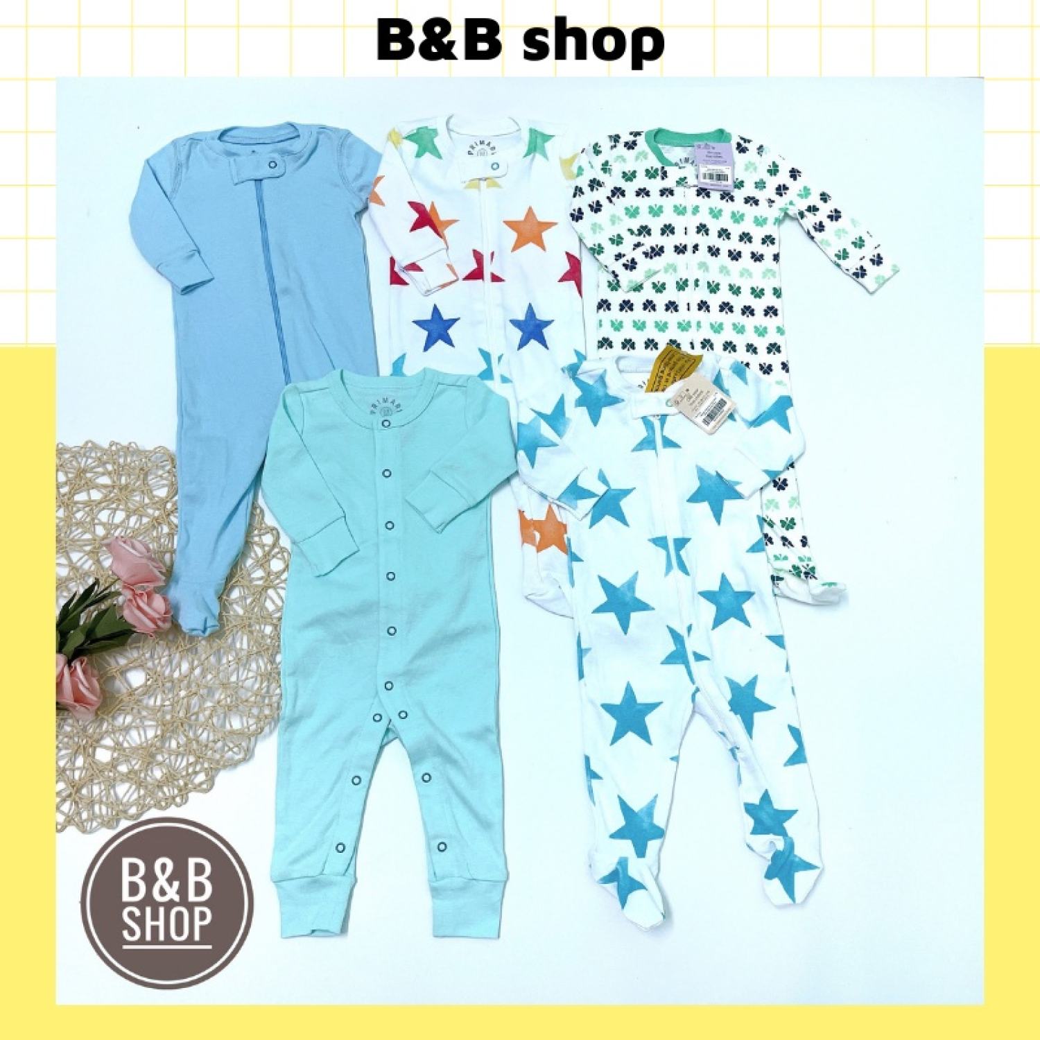 Body sleepsuit tay dài Primary cotton xuất dư cho bé từ 3-24 tháng