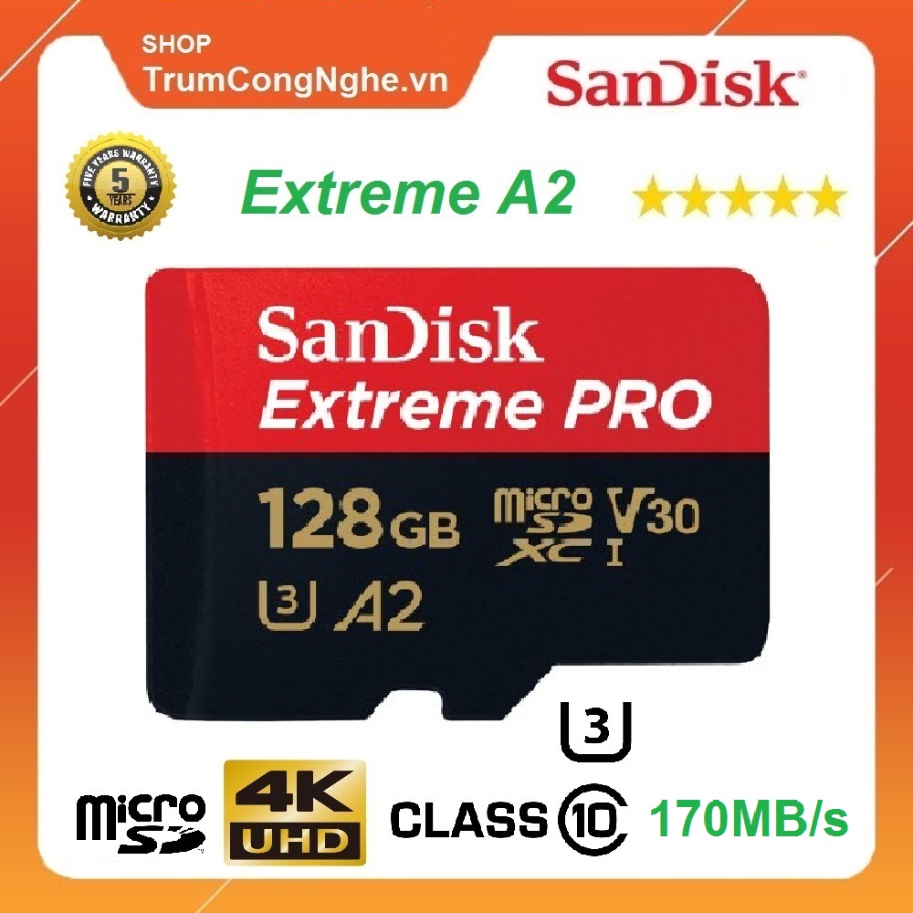 Thẻ nhớ microsdhc sandisk extreme pro a2 v30 128gb u3 class10 170mb/s