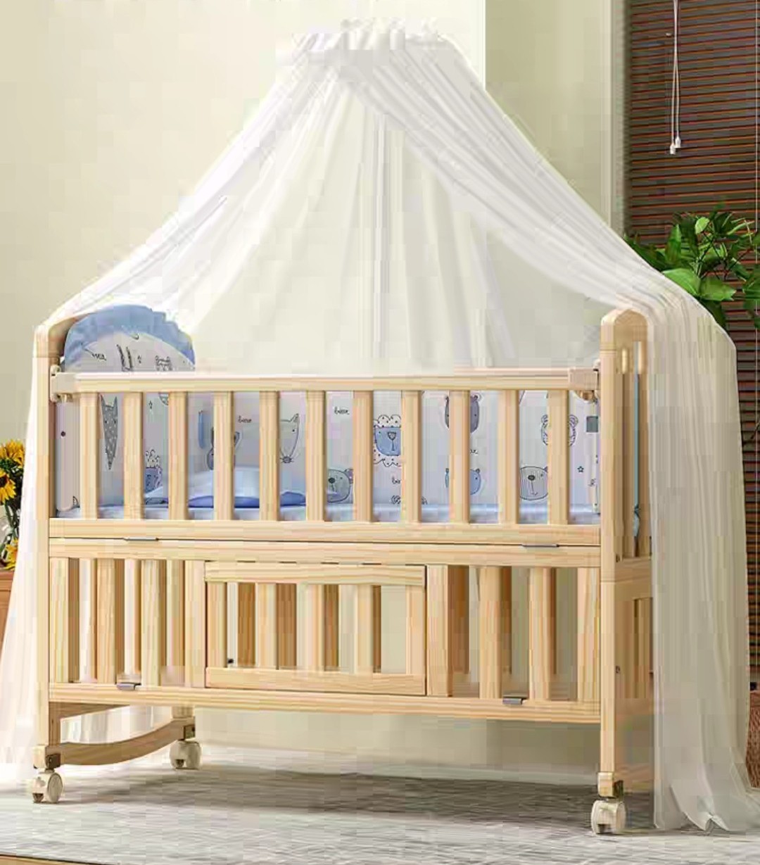 Giường cũi , giường ngủ cho bé 4 bánh xe di chuyển thông minh tặng kèm màn _ Hona Buy