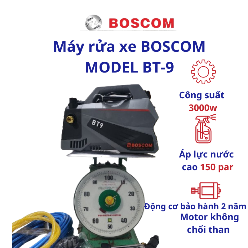 Máy rửa xe áp lực cao boscom bt9 3000w - có chỉnh áp - thiết kế nhỏ gọn - áp lực 180bar - màu xám xi măng