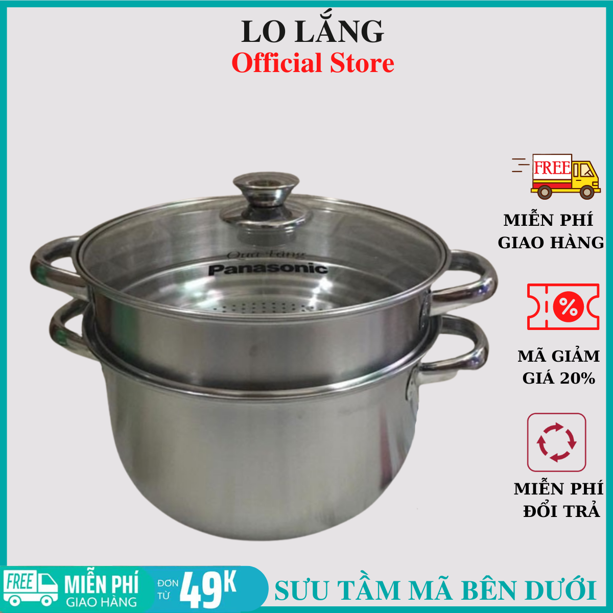 Bộ nồi và xửng hấp Five Star khuyến mãi 24cm dùng được mọi loại bếp - dày dặn inox 430 cao cấp không gỉ cao cấp