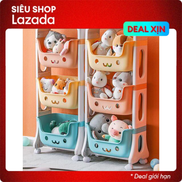 Kệ đựng đồ đa năng 3 tầng có bánh xe , kệ gấu hokori đựng đồ chơi cho bé nhựa việt nhật cao cấp