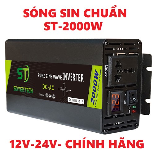 Bộ chuyển đổi điện sin chuẩn 2000w-bộ đổi nguồn 12v/24v sang 220v sin chuẩn 2000w-soyer tech -2000w-st