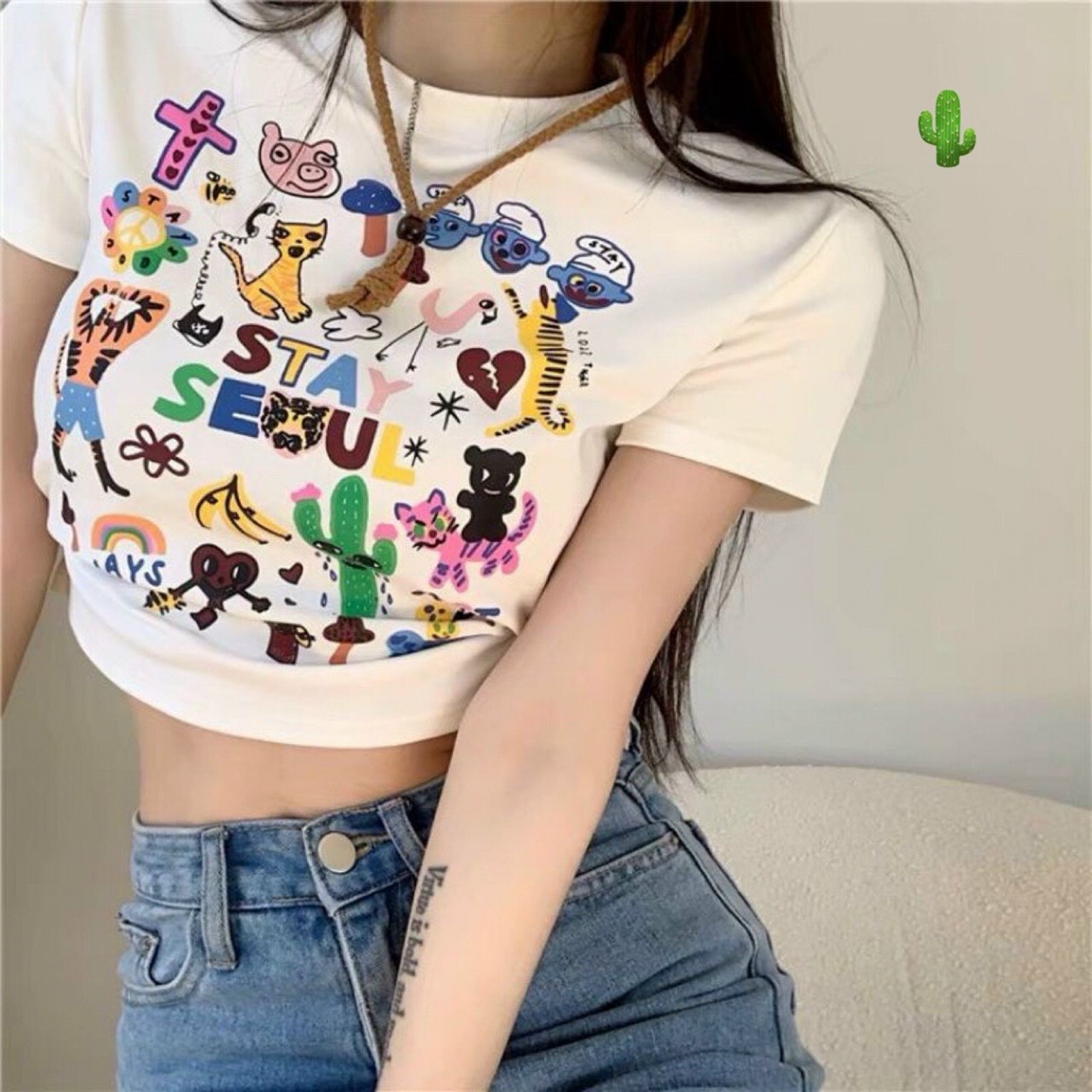 Áo nữ áo croptop in họa tiết chất borip siêu đẹp