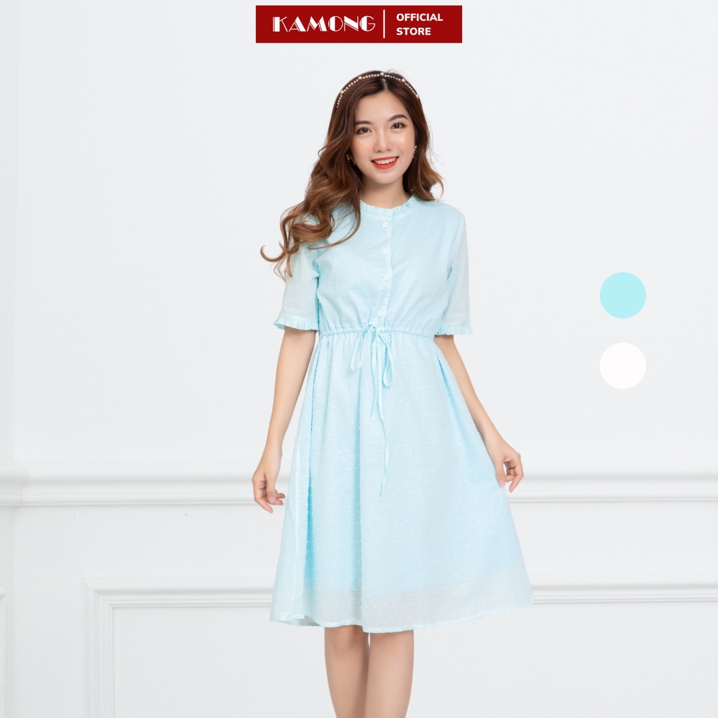 Đầm suông cổ bèo rút eo kamong d092