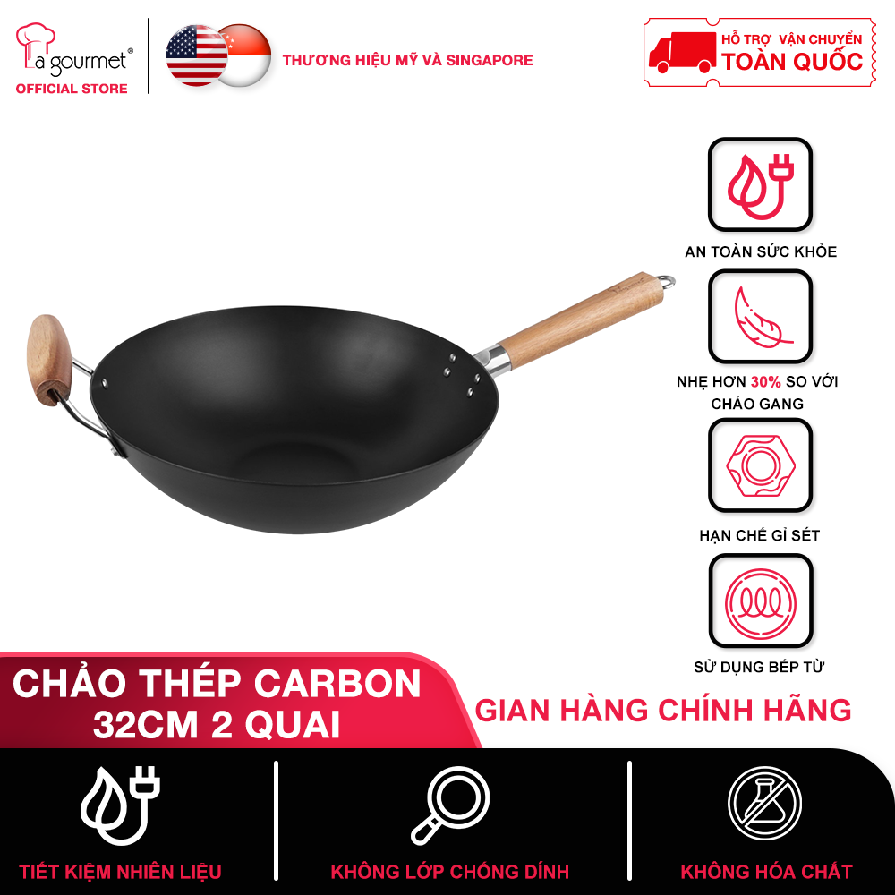Chảo Thép Carbon La gourmet Blue Steel 32Cm 2 Quai Cầm/sử dụng bếp từ-360793
