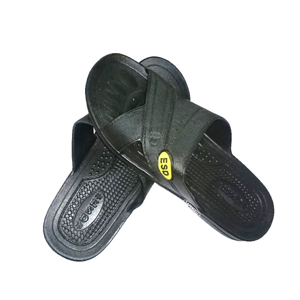 Dép bảo hộ lao động siêu nhẹ đen ESD vàng, dép phòng sạch chống tĩnh điện đen siêu nhẹ SAFEMALL, giày dép bảo hộ lao động phòng sạch, dép đi trong nhà, dép siêu nhẹ, dép đen siêu nhẹ, dép lê siêu nhẹ - Hàng Chính Hãng
