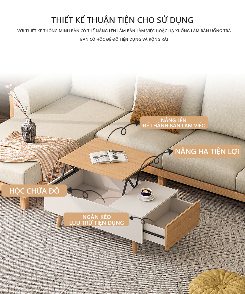 Bàn trà Sofa nâng hạ điều chỉnh kích thước, Bàn ăn thông minh phù hợp với mọi không gian phòng khách - GP253