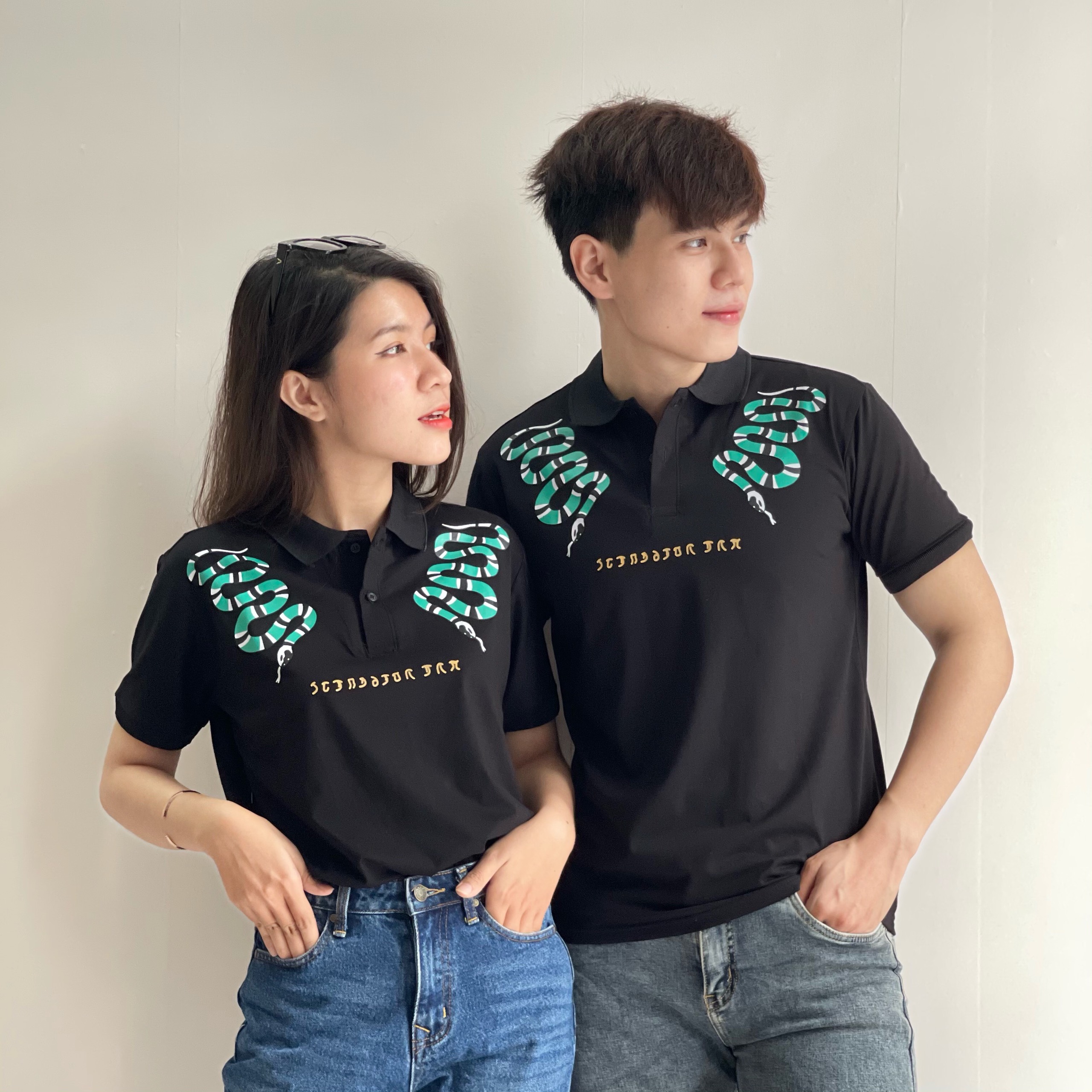 ÁO THUN CỔ TRỤ NAM NỮ HỌA TIẾT HÌNH RẮN SANG CHẢNH CÁ TÍNH THỜI THƯỢNG CHẤT THUN THOÁNG MÁT