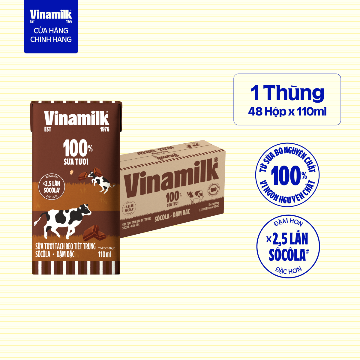 [Sản phẩm mới] Thùng 48 Hộp Sữa Tươi Tách Béo Socola Đậm Đặc 110ml