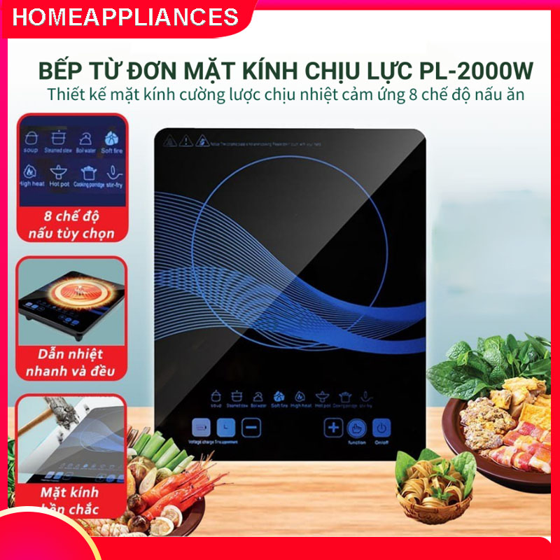 Bếp từ đơn mặt kính cường lực siêu bền công suất 200w tặng kèm nồi lẩu siêu tiết kiệm điện
