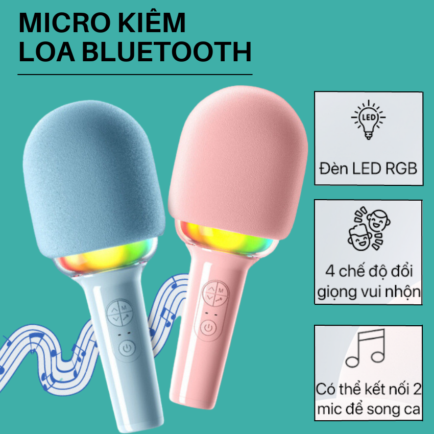 Micro bluetooth không dây cao cấp L8, Micro hát karaoke, Micro kiêm loa bluetooth có đèn Led RGB, âm to chất lượng, pin trâu sử dụng tới 12h