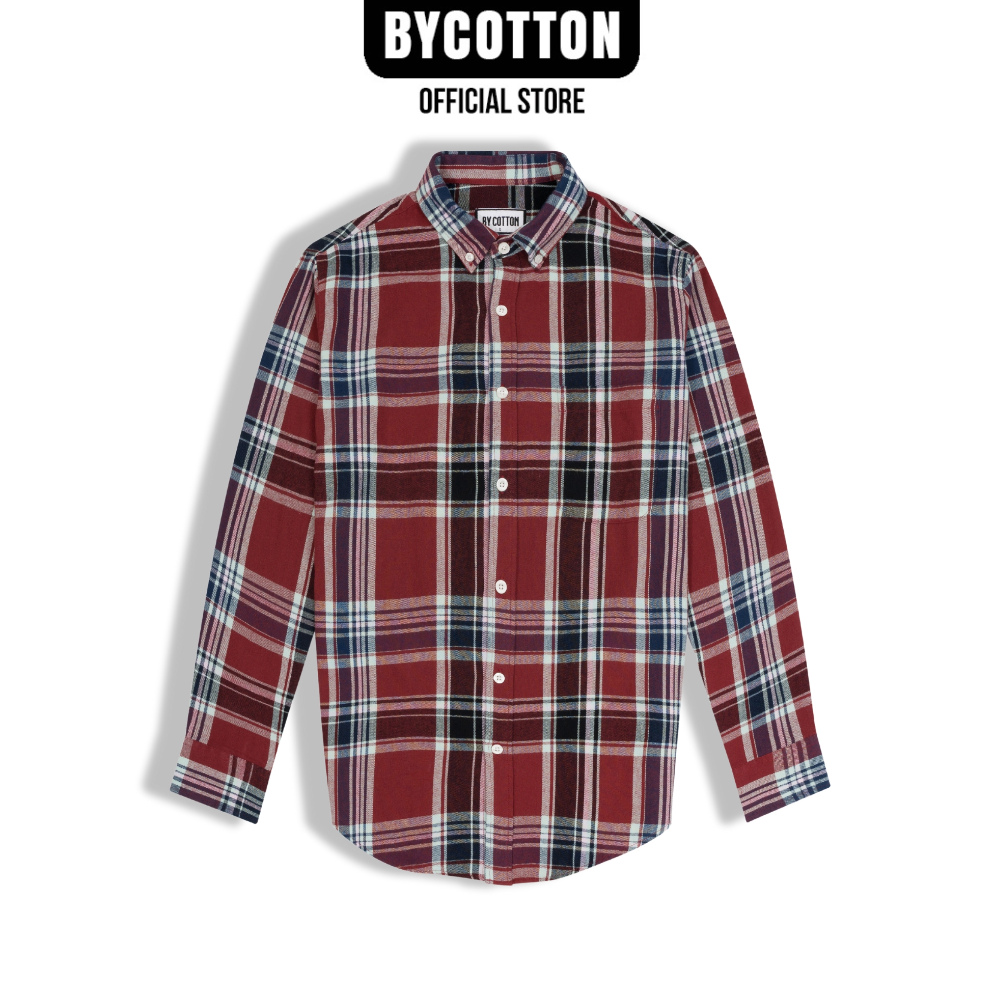 Áo sơ mi nam cao cấp phối caro đỏ đen red black checked flannel shirt by cotton