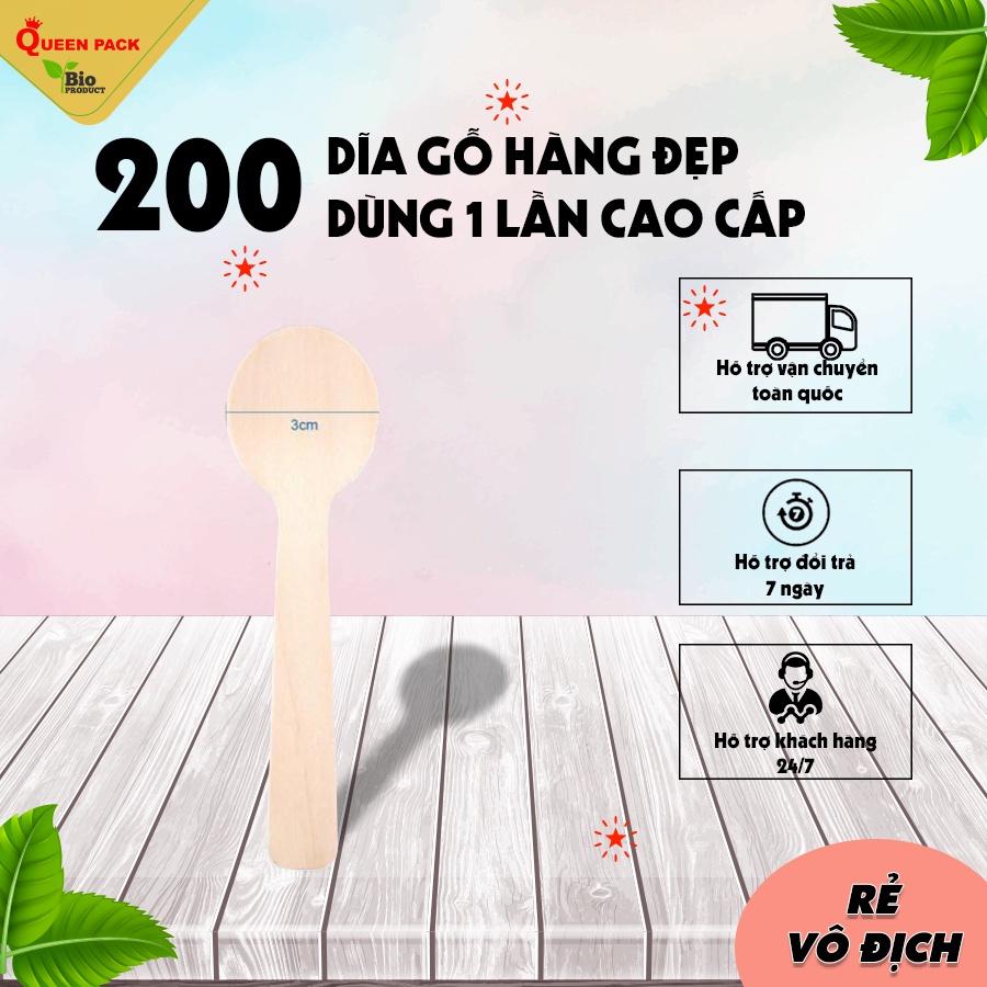 100 Thìa gỗ loại 10cm xúc kem dùng 1 lần hàng cao cấp