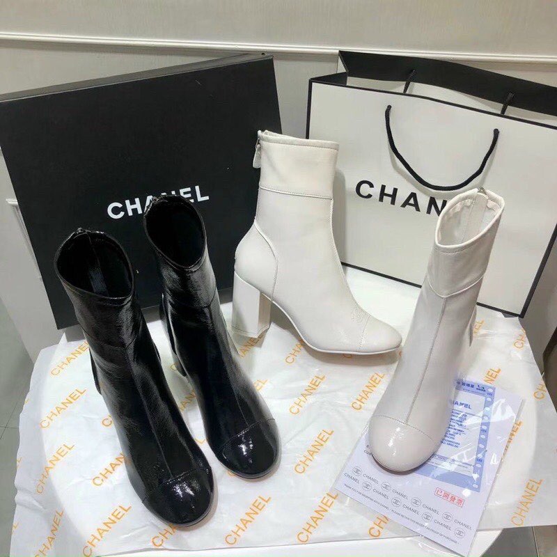 Bốt - Boots thời trang nữ ChaneI da bóng cổ lửng