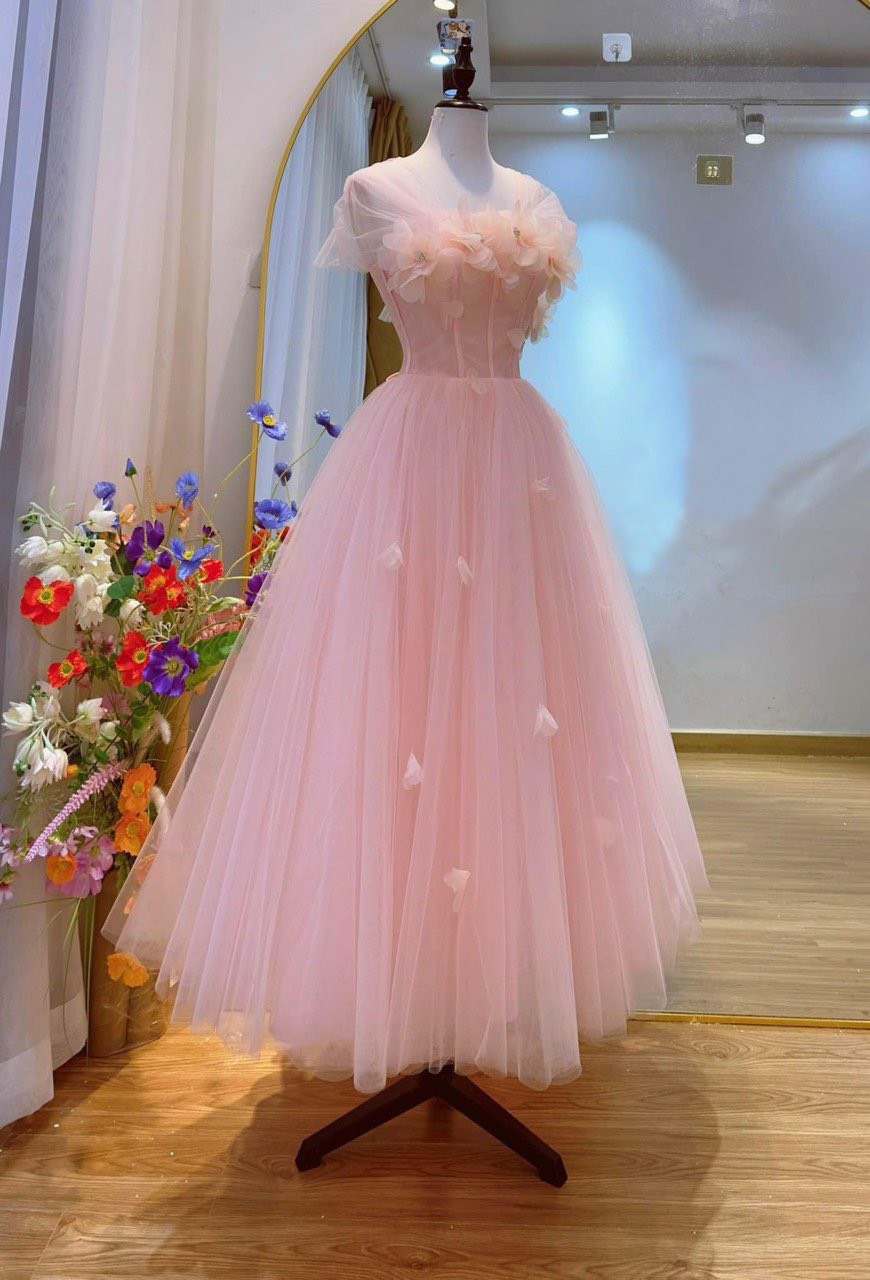 Đầm xòe công chúa tripble t dress bẹt vai đính bông hoa nổi siêu xinh - size s/m/l - ms315v