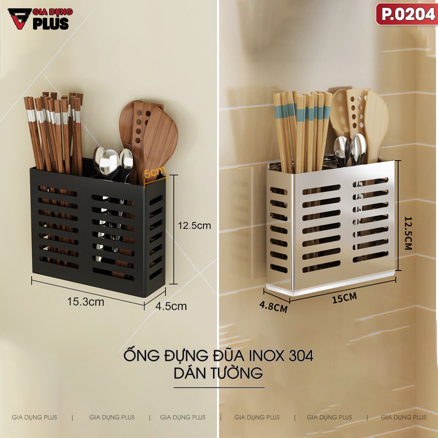 Ống đựng đũa thìa dán tường cấp inox 304, không cần khoan tường đục lỗ / Gia Dụng Plus