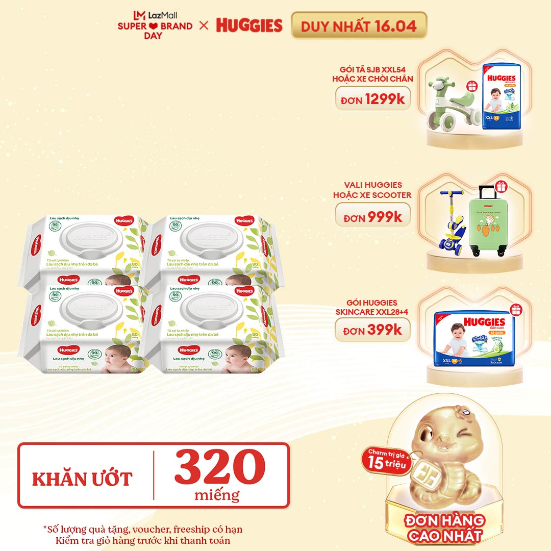 Combo 4 gói Khăn giấy ướt cho trẻ sơ sinh HUGGIES 80 miếng không mùi
