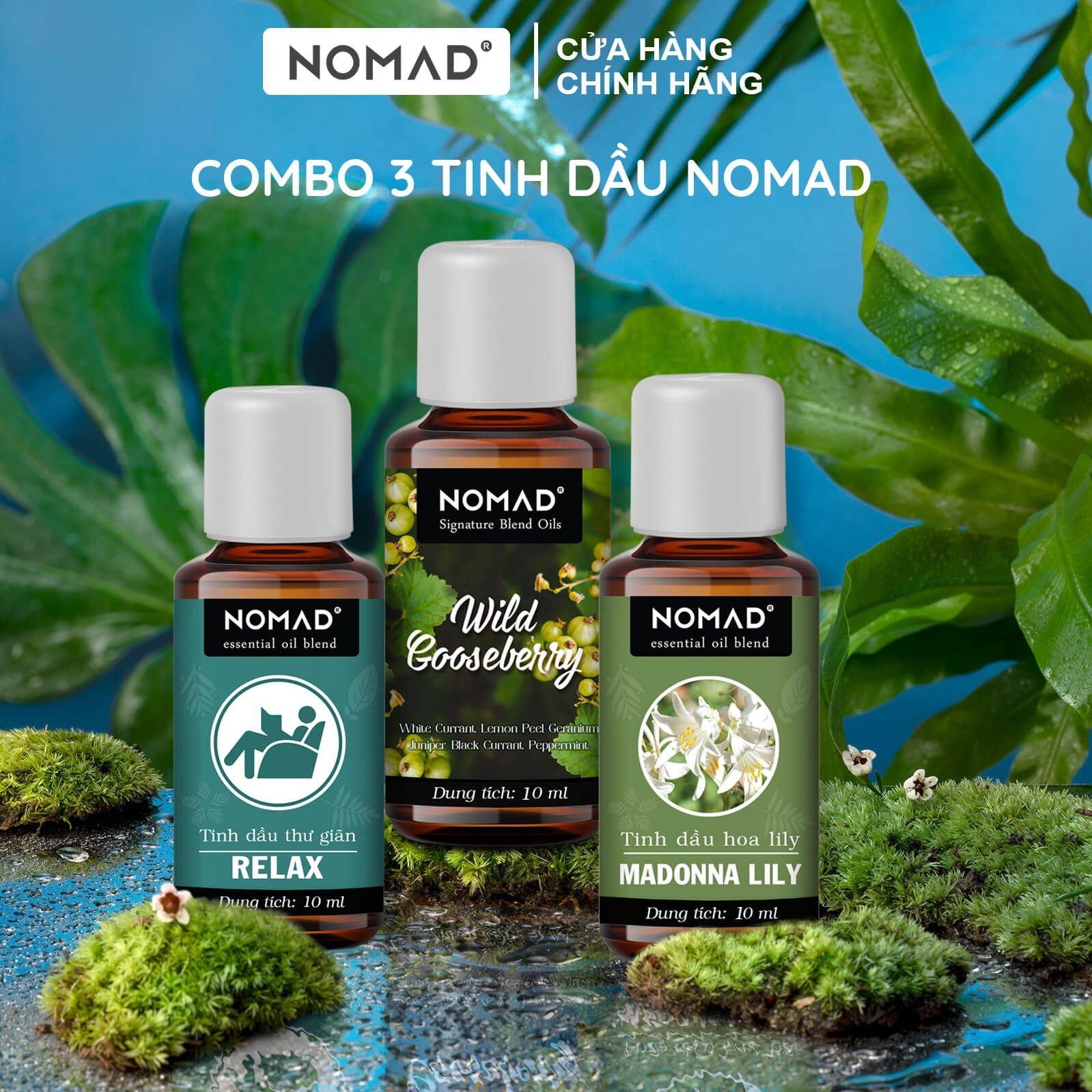 Combo 3 tinh dầu nomad: relax 10ml + wild gooseberry 10ml + madonna lily 10ml