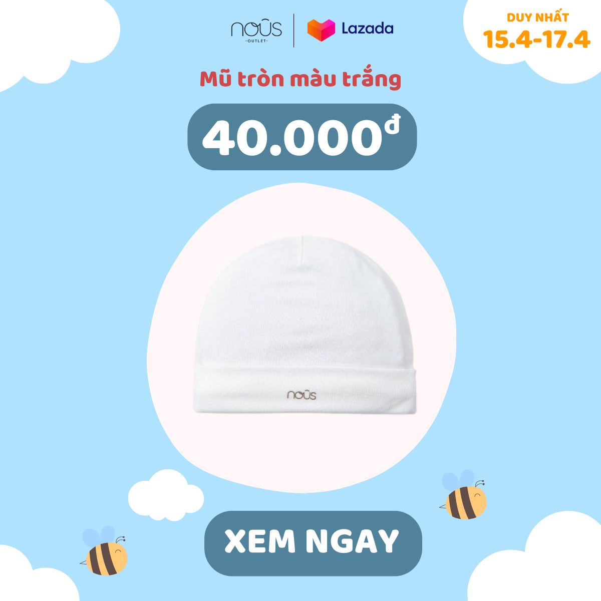 Mũ chỏm, tròn Nous cho bé trai, bé gái nhiều màu sắc chất mềm mại cho bé <6kg