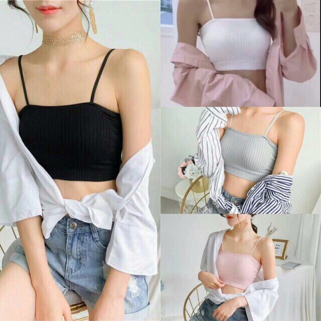 Áo Bra Croptop Hai Dây Thun Gân Sexy, áo hai dây lửng siêu nâng ngực