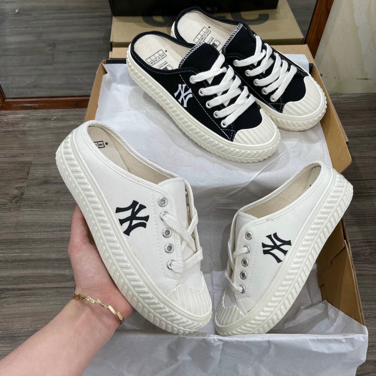 Giày đạp gót NY, sục thể thao nữ full box bill phụ kiện bản đẹp mẫu hot nhất 2021