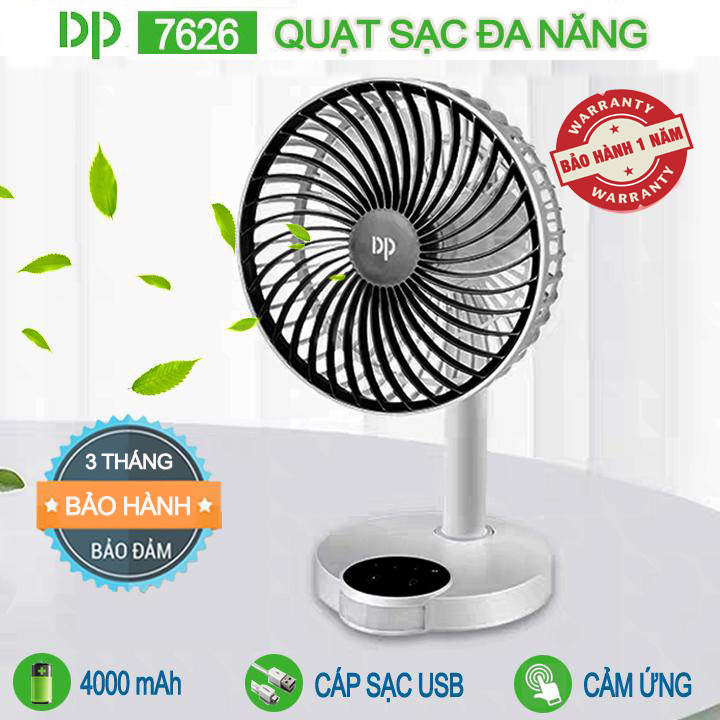 Quạt sạc tích điện cảm ứng pin trâu loại to cao cấp chính hãng, quạt tích điện để bàn cảm ứng, pin trâu, có đèn báo mức pin, cổ quạt linh động gập lên xuống - gkmarket hàng chính hãng