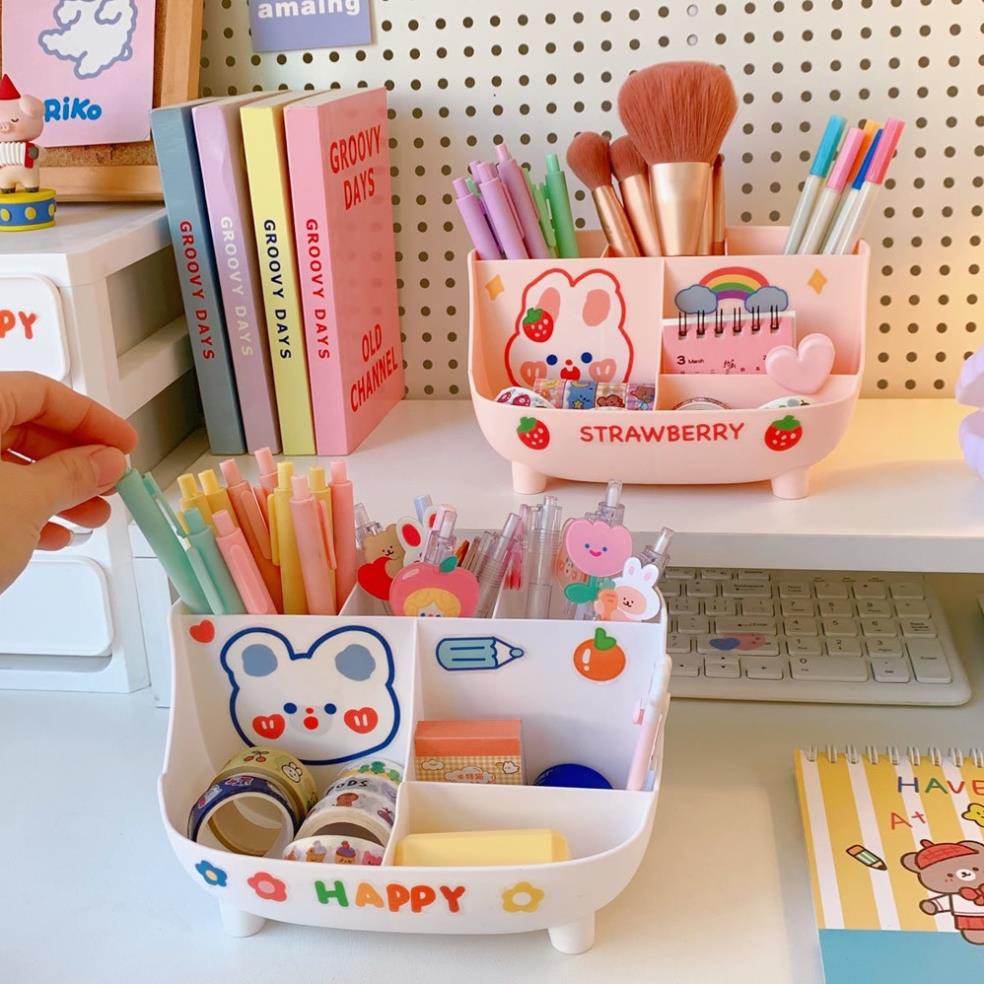 Hộp Đựng Bút Để Bàn Lưu Trữ Văn PHòng Phẩm Tặng Kèm Sticker Dễ Thương