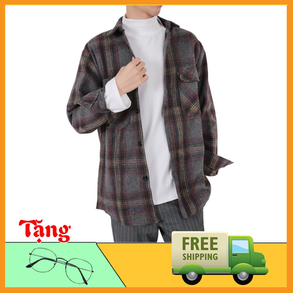 Ảnh Thật Áo Khoác Dạ Nam Dáng Ngắn Sơ Mi Dạ Nam Áo Khoác Mùa Đông Nam Thời Trang MANDO Phong Cách Hàn Quốc Màu Xanh Xám- AKD11 tặng kèm kính mắt thời trang