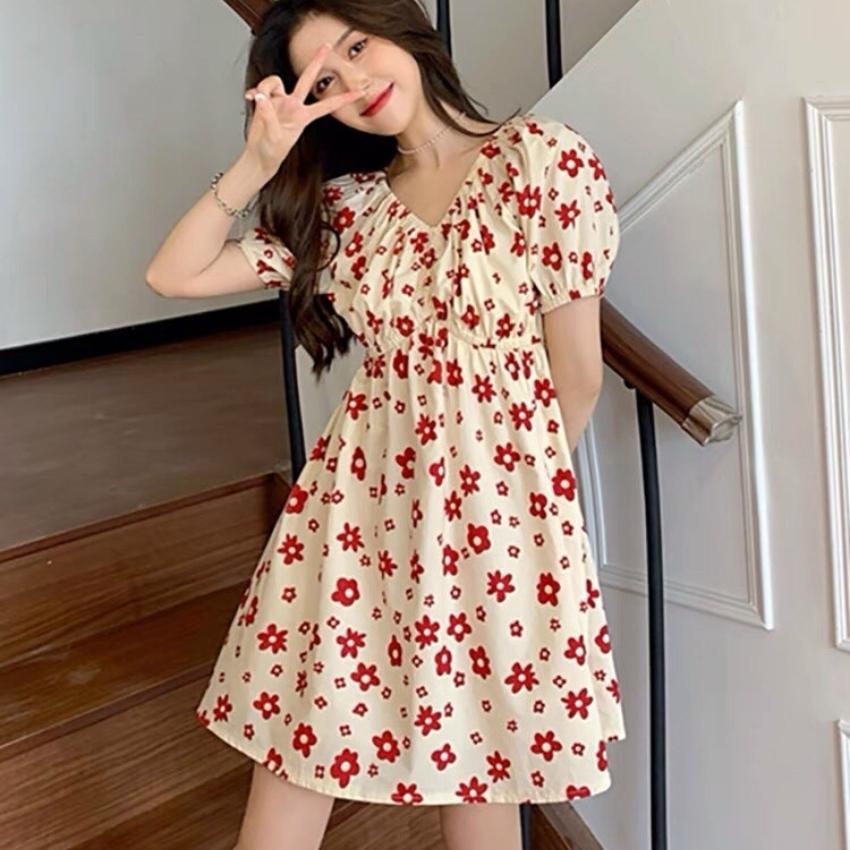 [HCM]Đầm nữ dể thương hàn quốc ❤️Váy chữ A nữ váy nữ ngắn tay form rộng váy xòe babydoll xinh xắn- váy hoa dể thương chất liệu voan lụa thái mịn không xù chuẩn form - Girly store