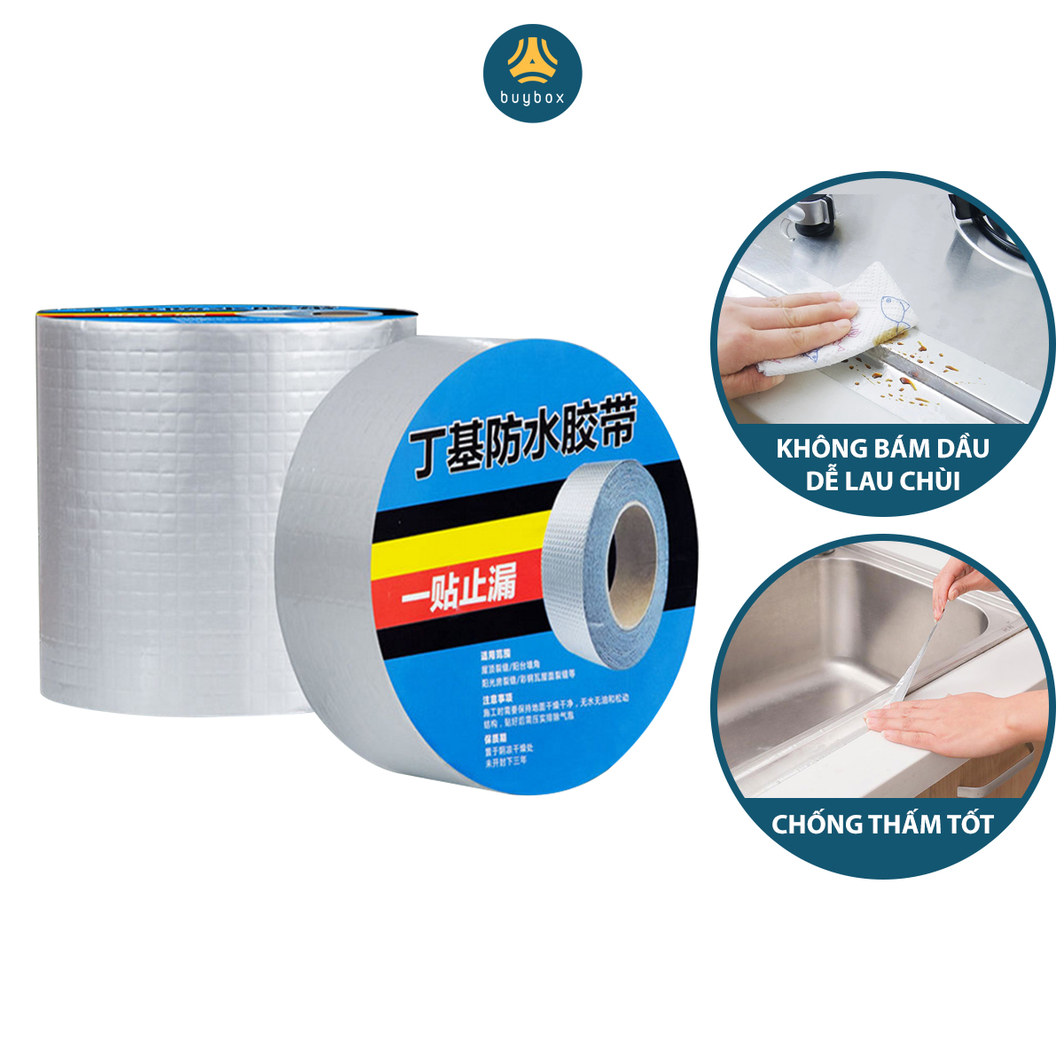 Băng keo chống thấm nước chân tường, khe gạch nhà tắm, chống dột cho mái tôn, dán siêu dính - buybox - BBPK199