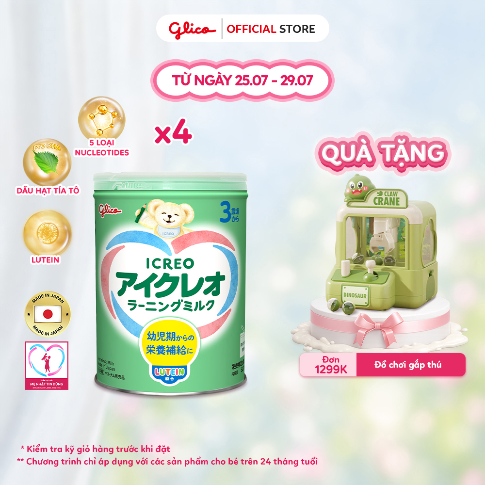 [QUÀ-VC-FREESHIP] Combo 4 Lon Thực Phẩm Bổ Sung Sữa Dinh Dưỡng GLICO ICREO LEARNING MILK  cho bé từ 3 tuổi trở lên (Số 3 - 4Lon x 820g/Lon)