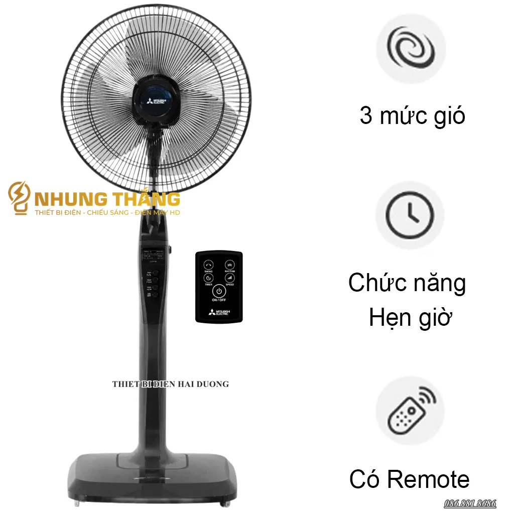 Quạt cây mitsubishi lv16-rb cy-gy - có điều khiển từ xa -3 chế độ gió - công suất 47w - bảo hành 12 tháng