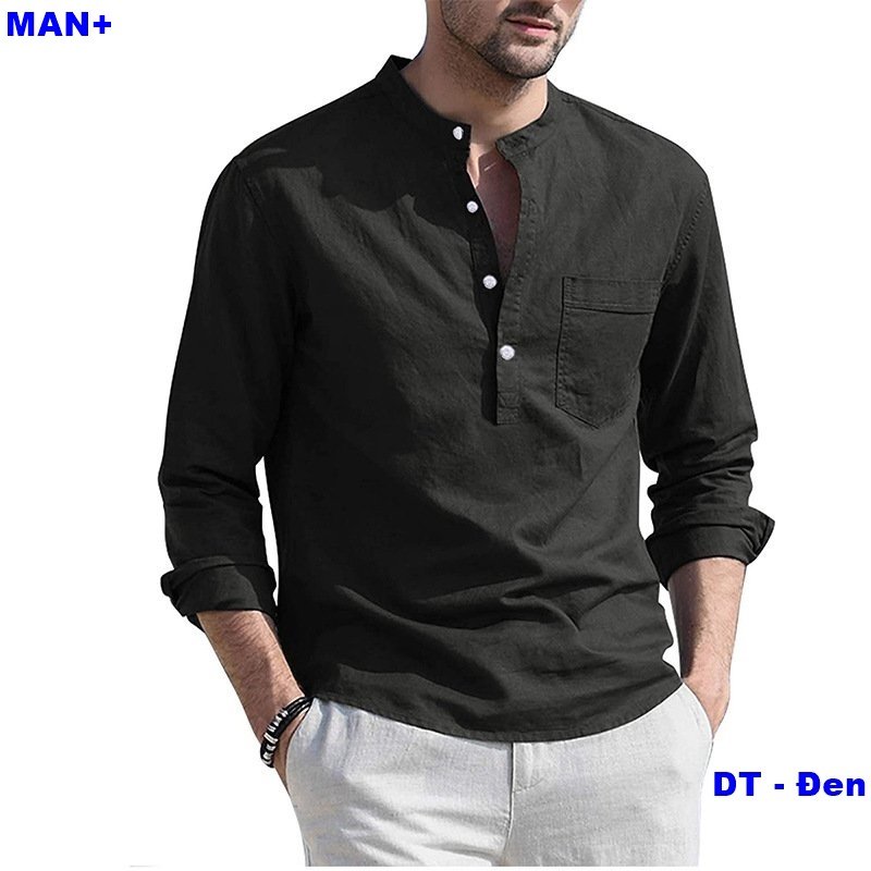 áo thun dài nam cổ tàu chất liệu đũi giá 109k 1C