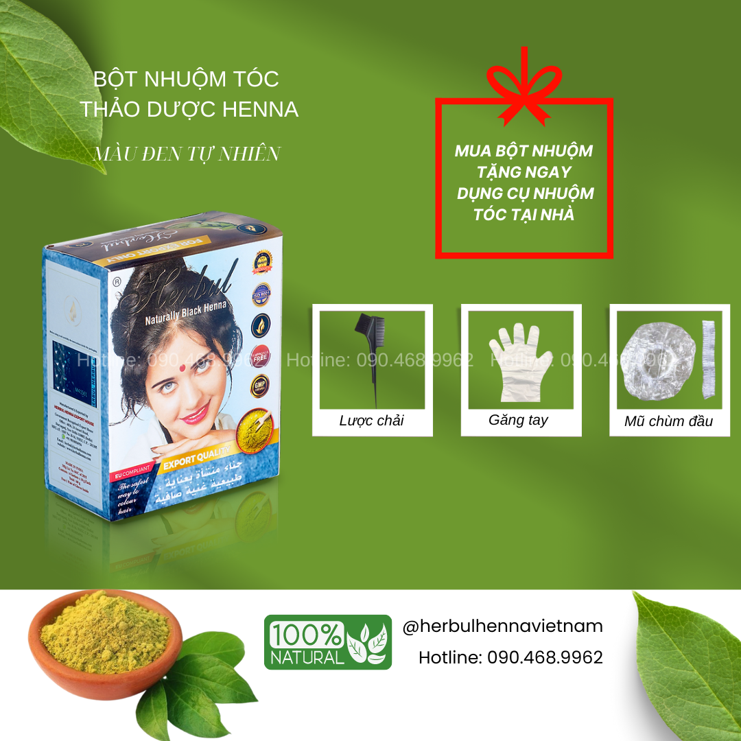 Combo 3 Bột nhuộm tóc thảo dược Herbul Henna đen tự nhiên - Naturally Black