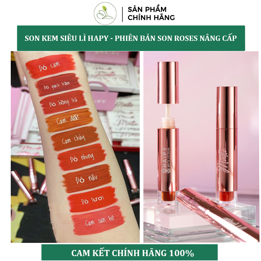 Son kem lì chính hãng Ha:py siêu mịn siêu bán màu lâu trôi 3.5g, Son kem lì 24h, Son tint, Son môi, Son kem lì không trôi cao cấp