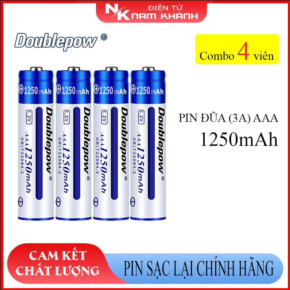 Combo 4 viên pin đũa sạc aaa 1250mah doublepow cao cấp