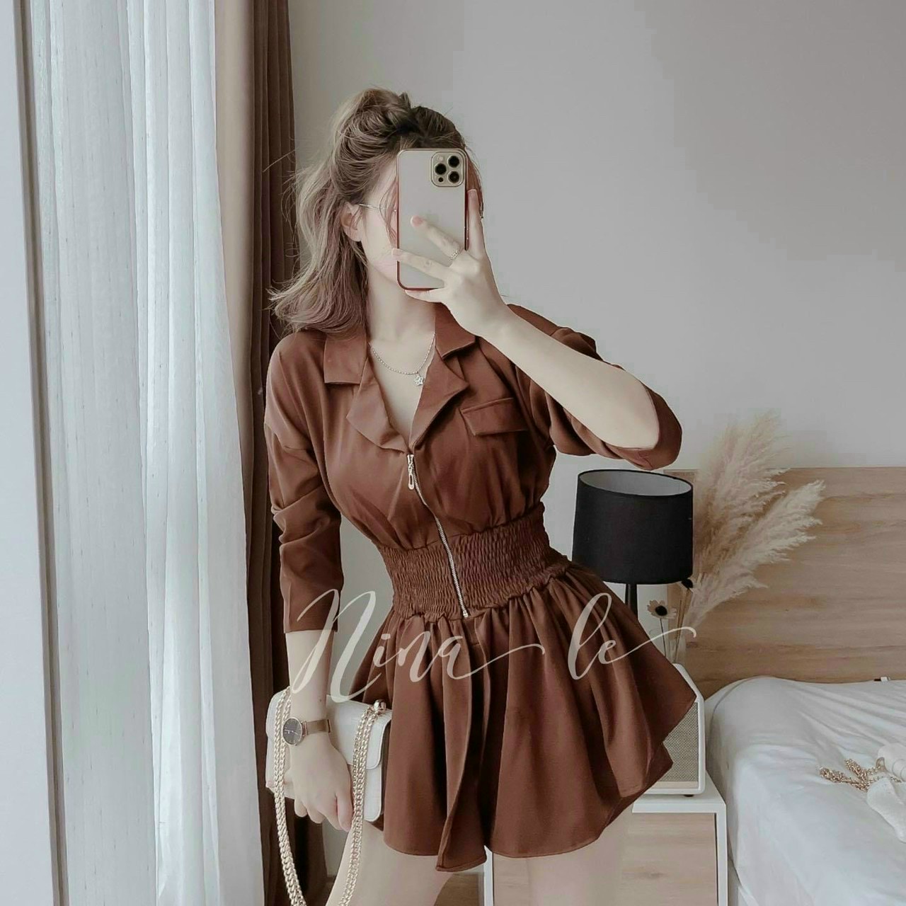 Sét bộ tay dài kiểu cổ sơ mi ,dây kéo ,thời trang hót trend udx270