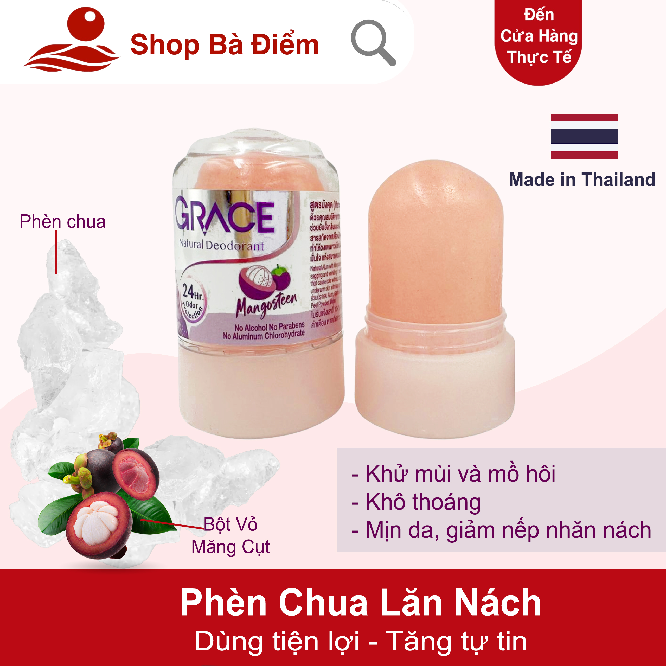 Lăn Nách Phèn Chua Thái Lan Tiện Lợi | Khử Mùi và Mồ Hôi Nhanh, Sáng Da, Giảm Thâm - Lăn khử mùi đá khoáng Thái Lan