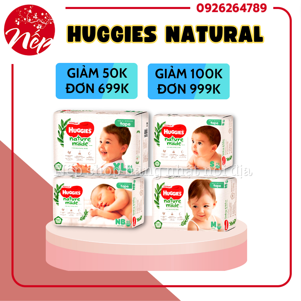 Bỉm Dán/Quần HUGGIES PLATINUM NATURE MADE size M58/L44/XL 38/XXL26/S82/NB60