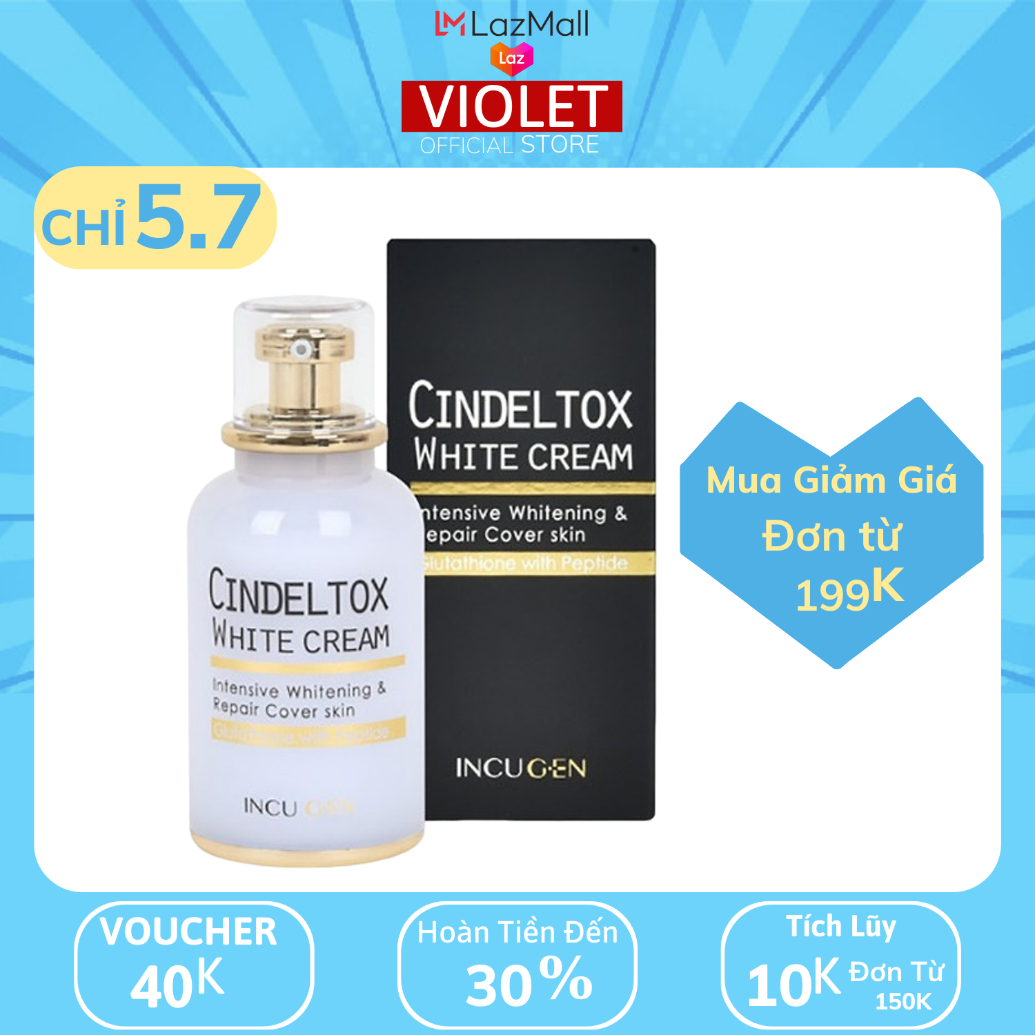 Kem Truyền trắng da Cindel Tox White Cream 50ml cindeltox