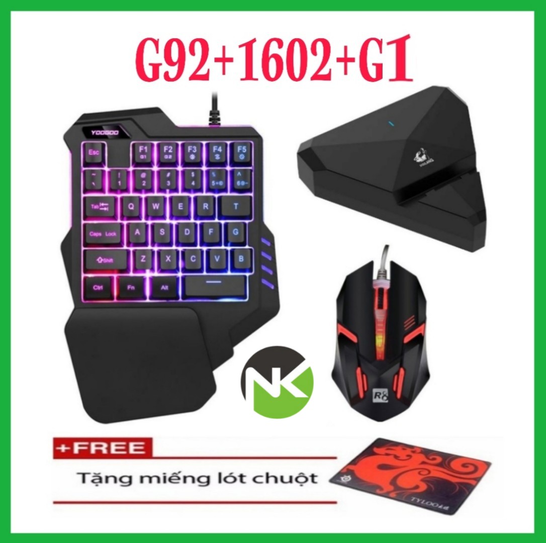 Combo trọn bộ bàn phím g92 + chuột 1602 + hộp chuyển đổi g1 chơi game pubg mobile cho android, ios, ipad như pc